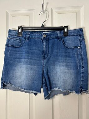 Kensie Jeans Medium Blue Distressed Denim Cutoff Shorts